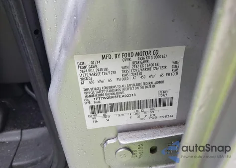 2015 Ford F-250 Lariat z USA, uszkodzony, nr VIN 1FT7W2B65FEA92213